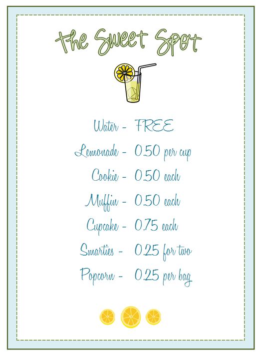 Diy Lemonade Stand Menu