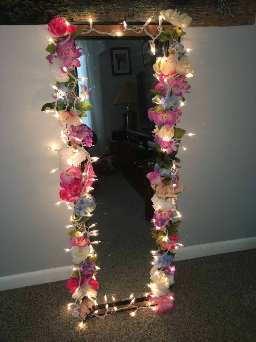 Diy Mirror Frame With Lights And Flowers